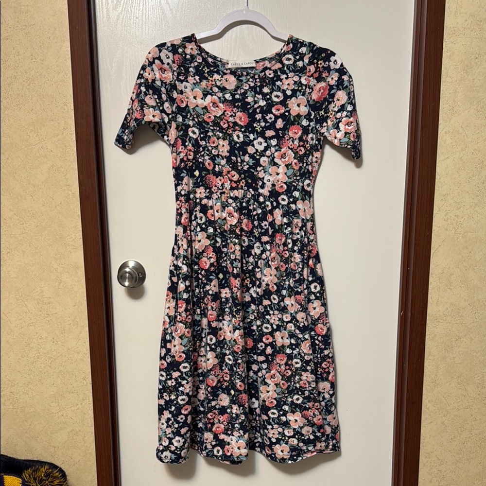 Chris & Carol Floral Women's Dress - Navy and Pink Size S